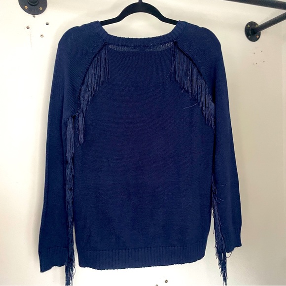 Piperlime Knit Navy Blue Fringe Sweater - Picture 3 of 7